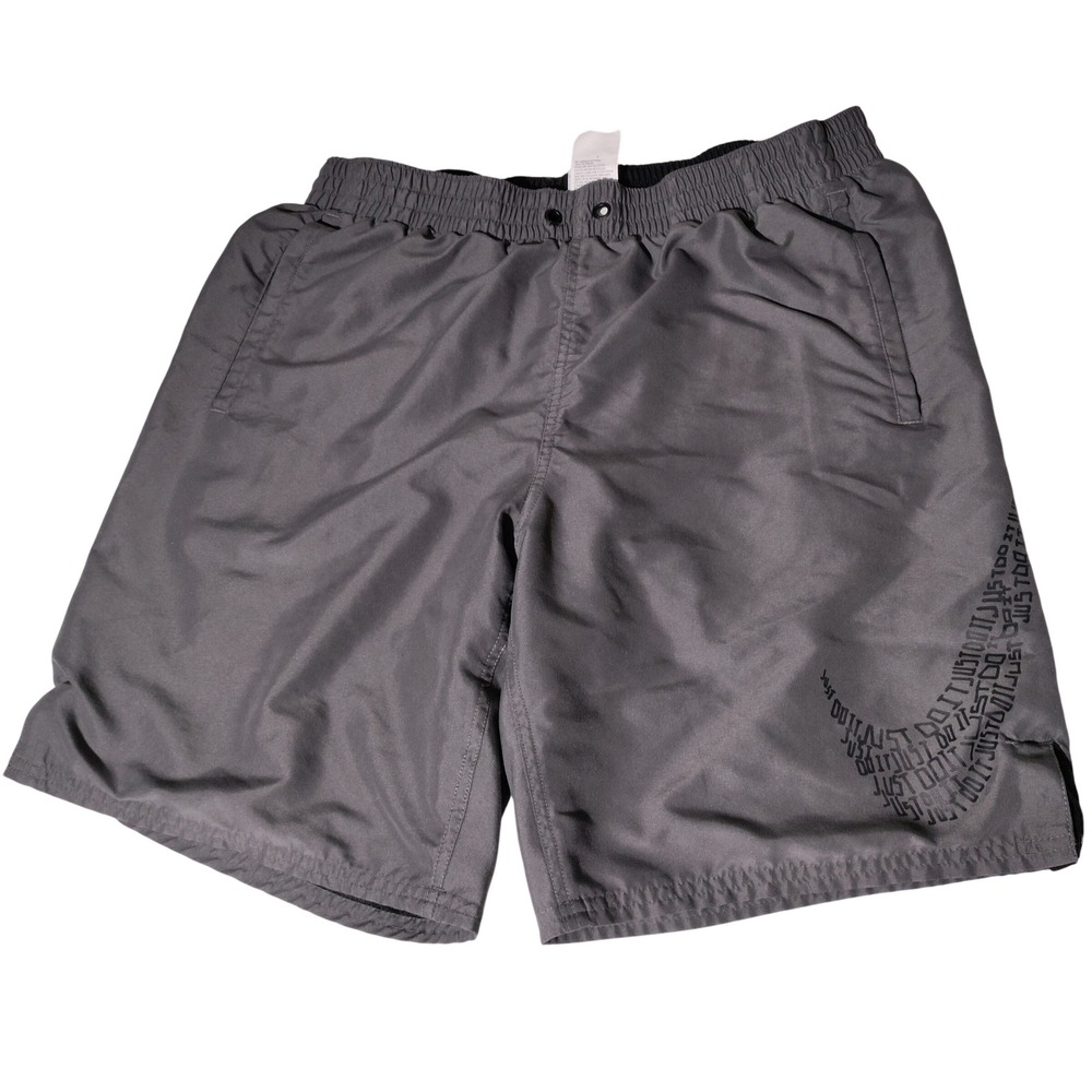 Nike Mens Swim Trunks Grey Just Do It Swoosh Graphic Lined Size M (29x8.25)